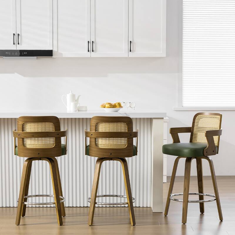 Upholstered Wood Swivel Counter Height Barstool with Arms - 37.8"H x 18.7"W x 19.29"D