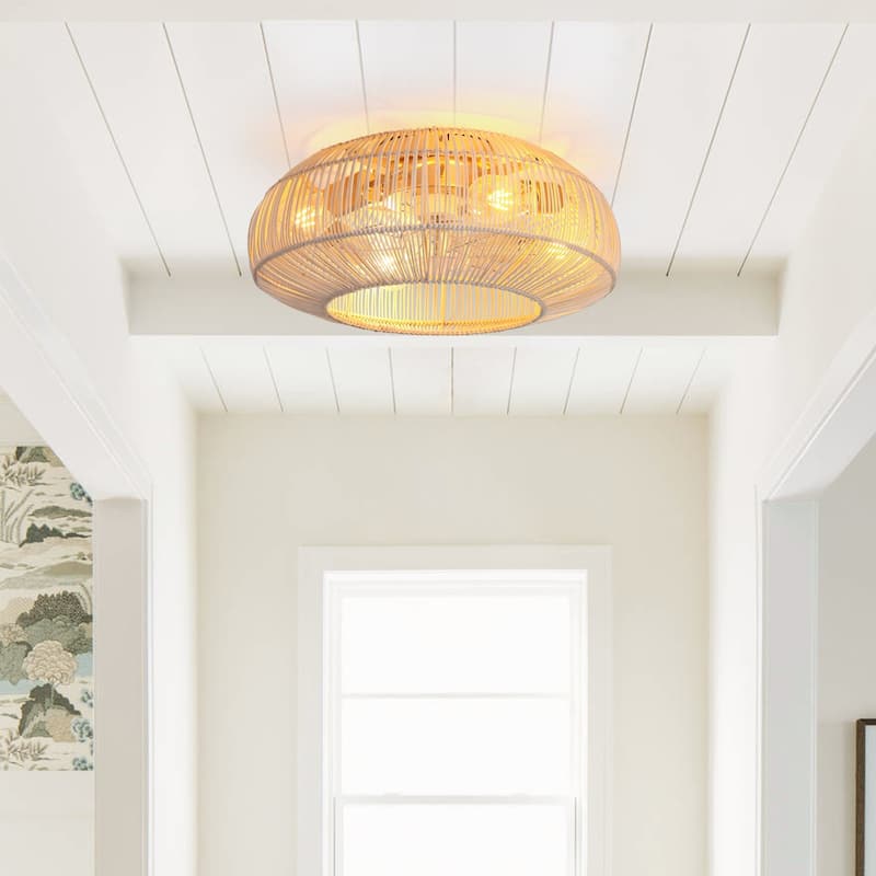 20" 4-Light Farmhouse Flush Mount Ceiling Fan with Light