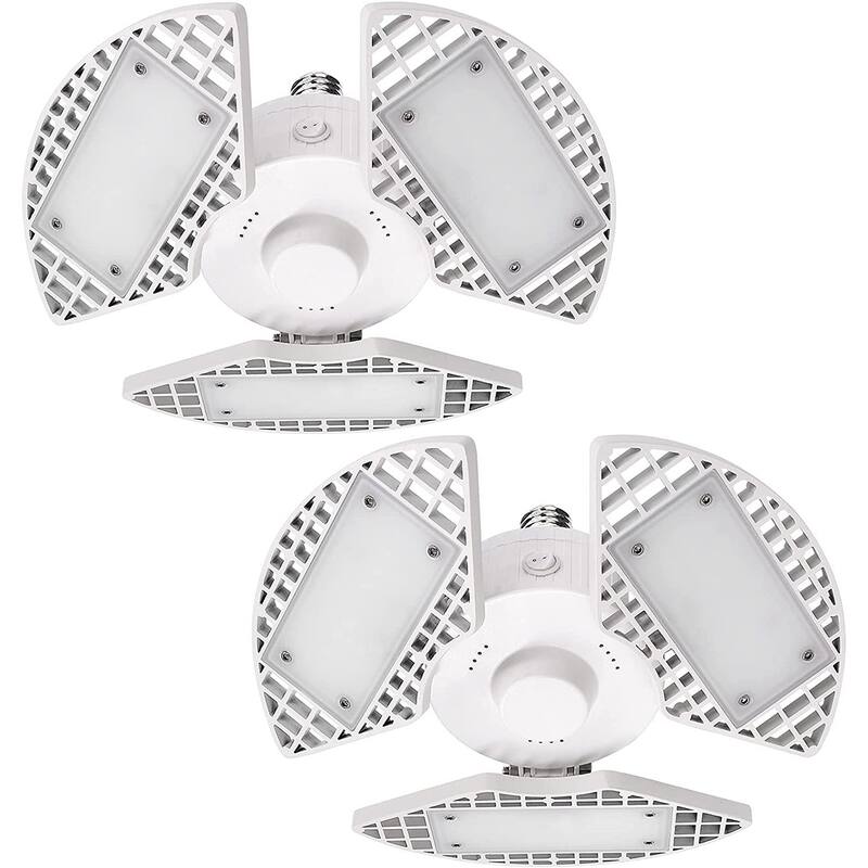 Luxrite 2-Pack LED Garage Light 80W 8000 Lumens Deformable 5000K Bright White E26 Screw In Shop Light Adjustable - Bright White - Bright White