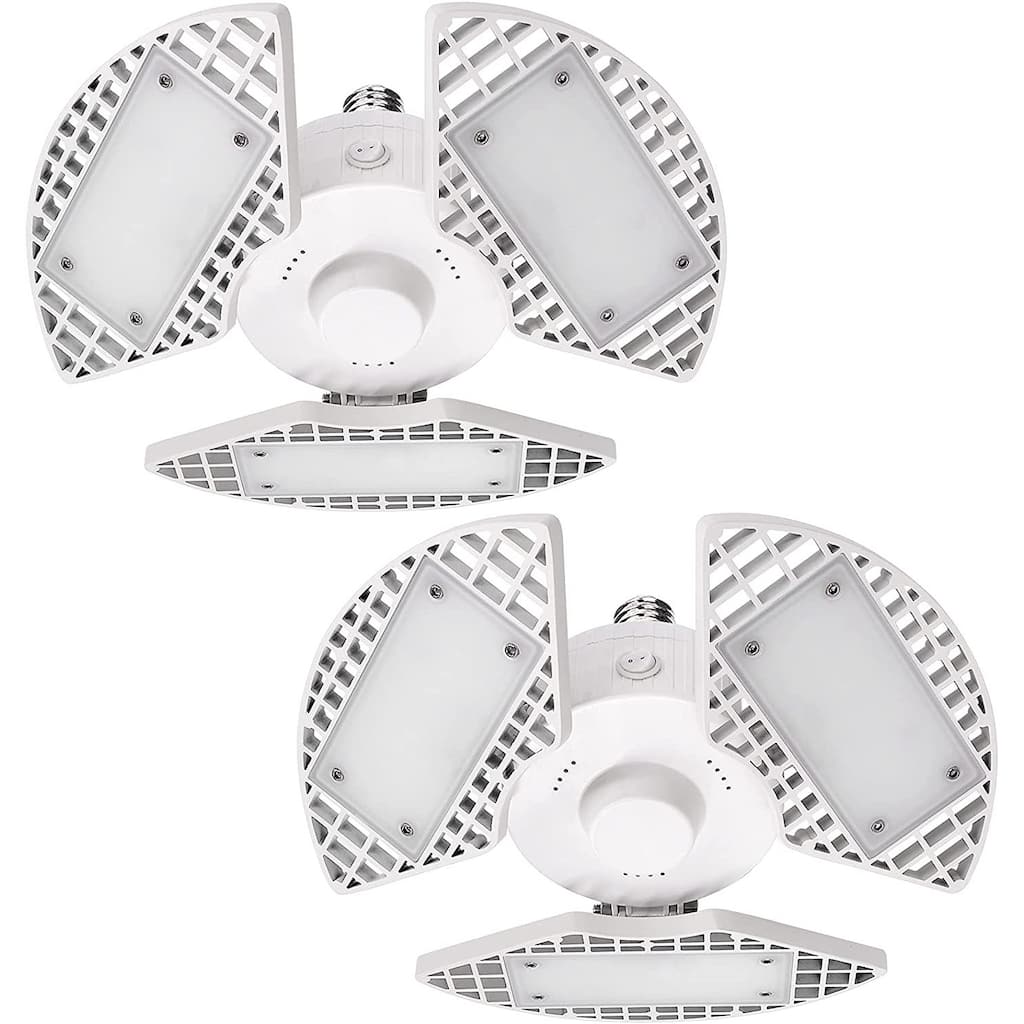 Luxrite 2-Pack LED Garage Light 80W 8000 Lumens Deformable 5000K Bright White E26 Screw In Shop Light Adjustable - Bright White