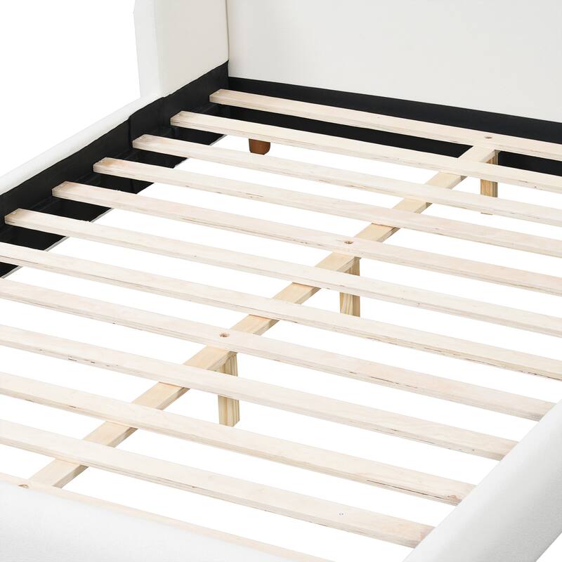 Christopher Knight Home - Arvilla Modern Boucle Upholstered Low Profile Platform Bed with Wingback Headboard & Wooden Slats