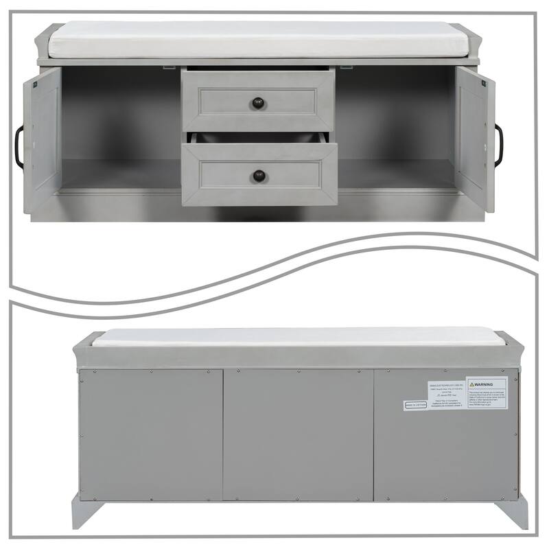 Vintage Chic Wooden Storage Bench with Removable Foam-Filled Velvet Seat Cushion