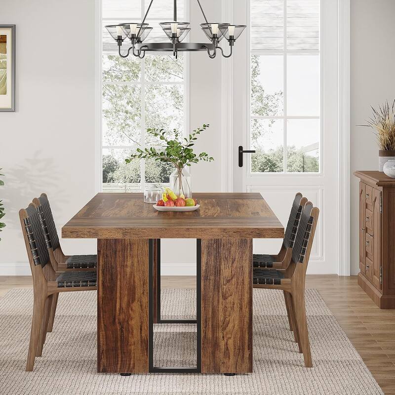 71" Rustic Farmhouse Dining Table for 6-8 People - Large Rectangular Kitchen Table, Wood Dining Room Table for Family Meals