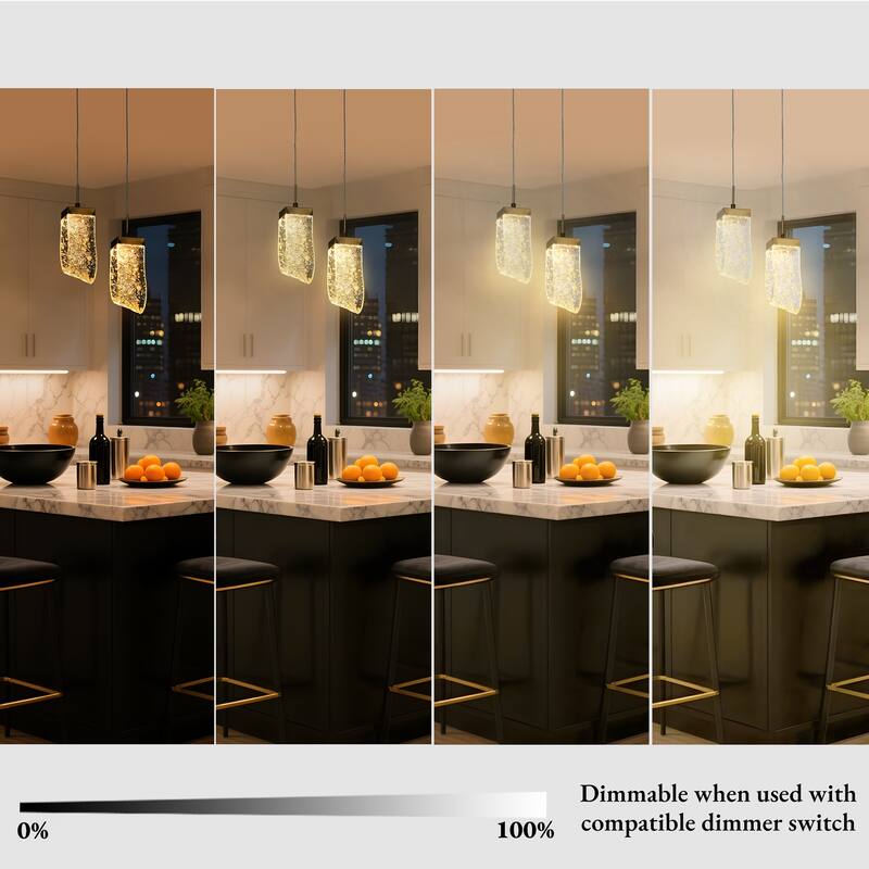 Modern 1-Light Gold Leaf Resin LED Pendant Light with Brass Canopy