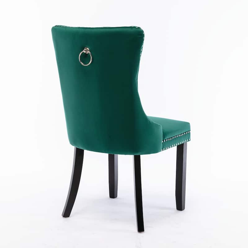 Upholstered Dining Chair With Wood Legs Nailhead Trim 2-Pcs Set