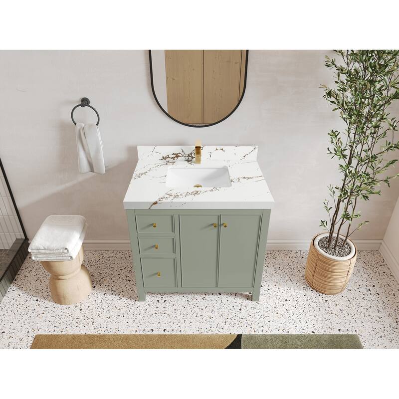 Willow Collections 36 in. W x 22 in. D Chicago Center Sink Right Bathroom Vanity with Countertop