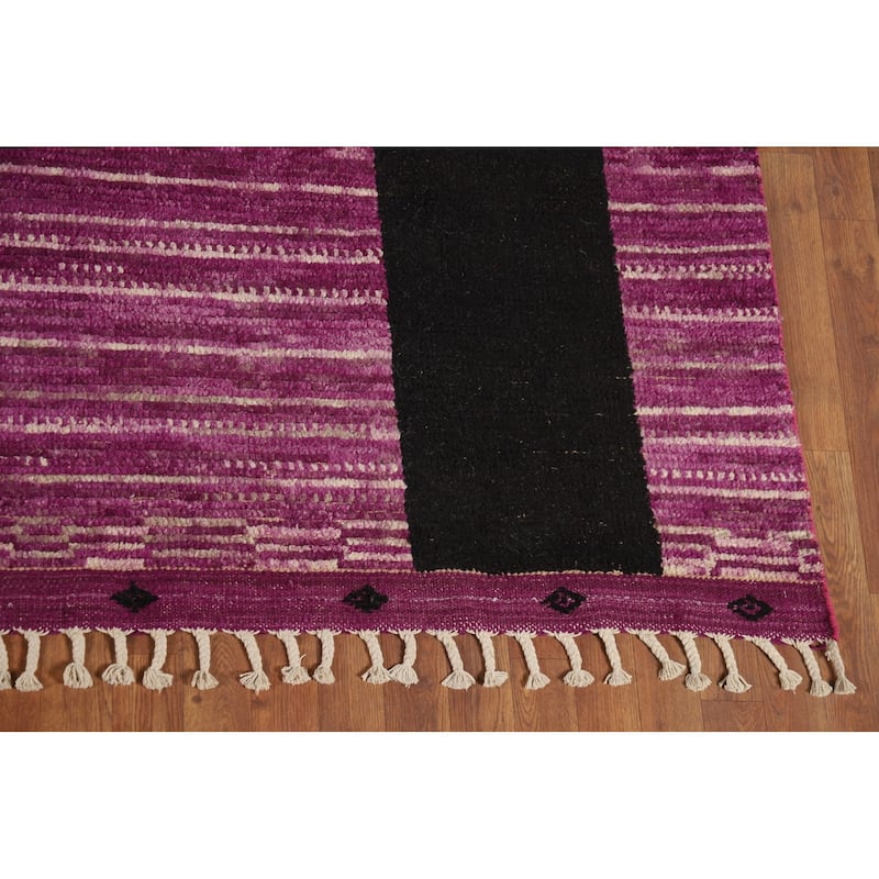 Purple Striped Moroccan Modern Area Rug Handmade Wool Carpet - 8'10" x 12'10"