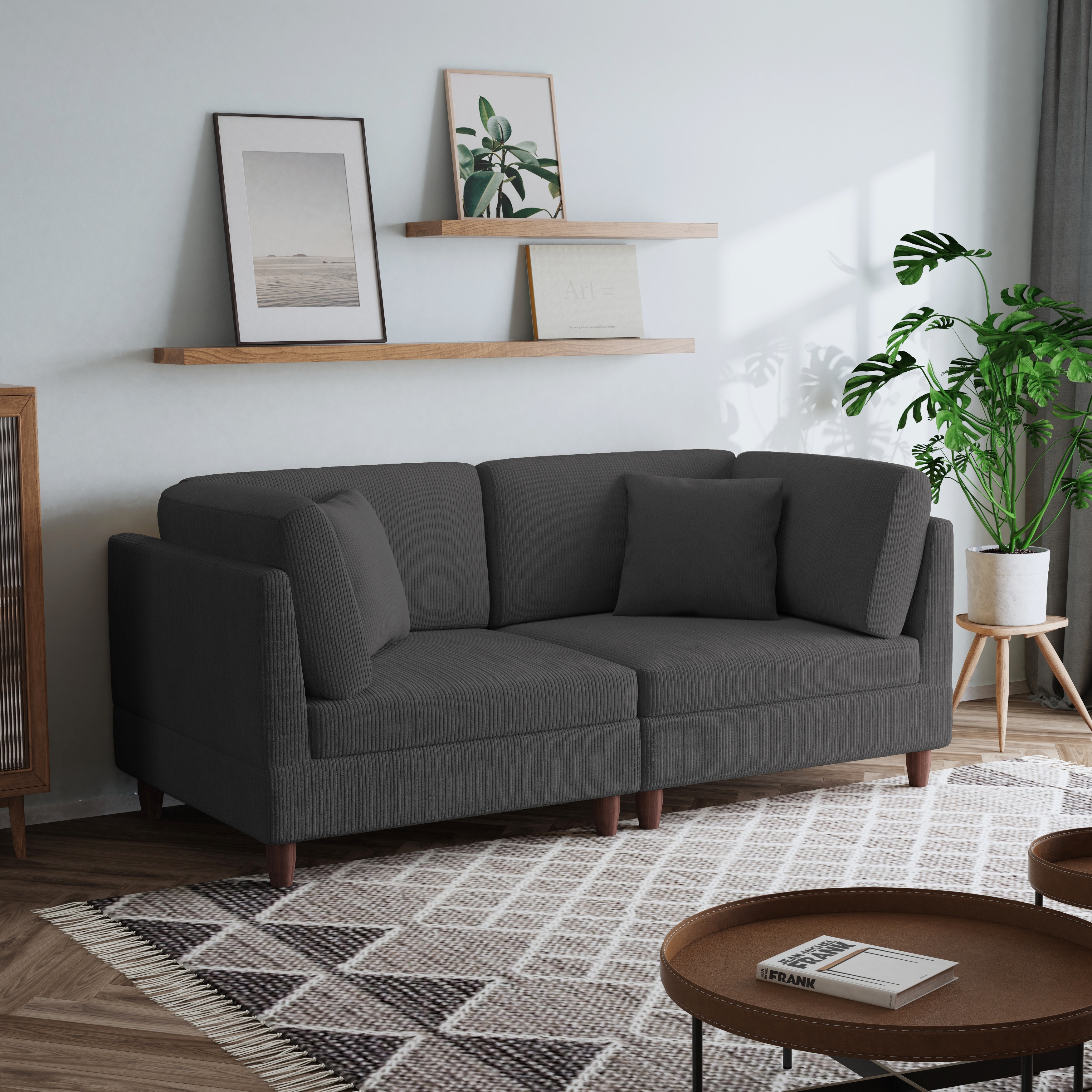 2-Piece Corduroy Loveseat Modular Sectional Sofa