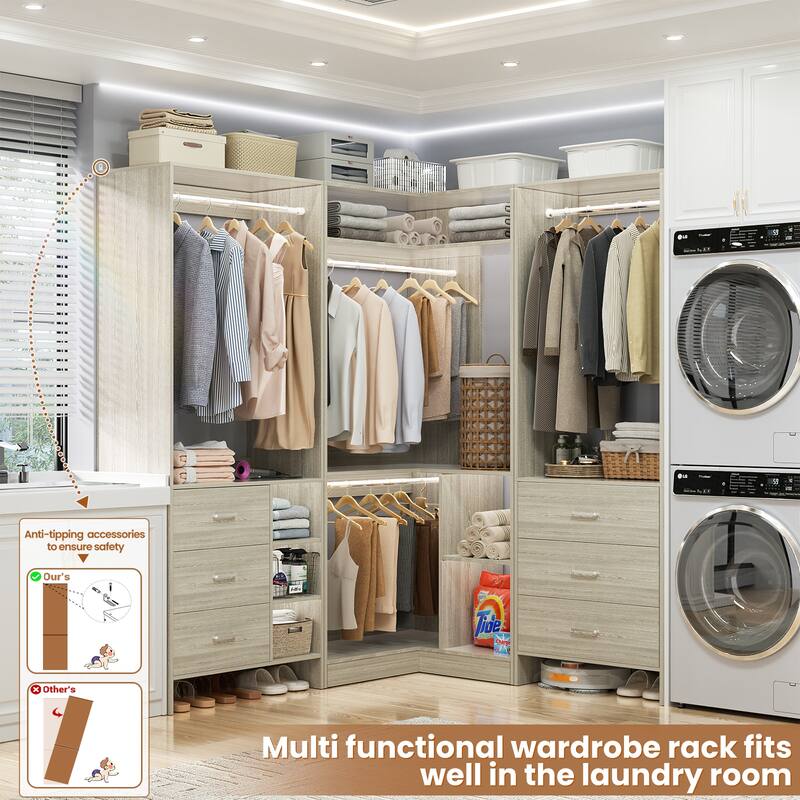 Cimly Set of 3 Freestanding Corner Closet System, Space-saving Closet Organizer for Walk-in/ Reach-in Closet