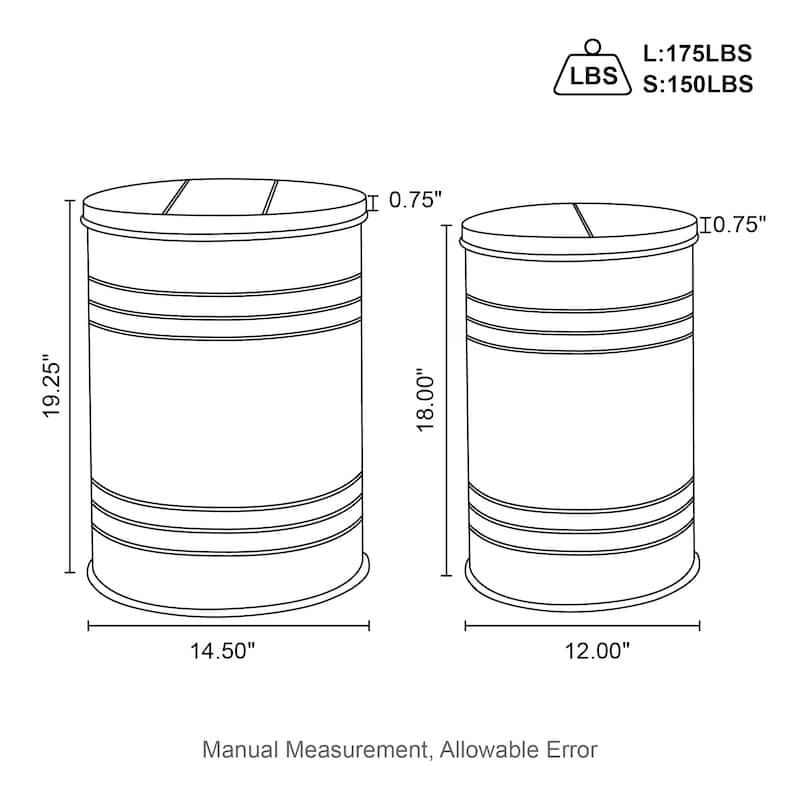 Glitzhome Set of 2 Farmhouse Nesting Galvanized Metal Storage Accent Table or Stool with Wood Lids