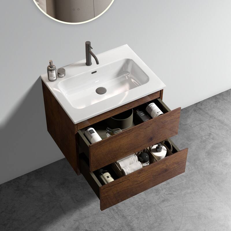 GDFStudio - Coralie Modern Floating Bathroom Vanity with Integrated Ceramic Sink and Soft-Close Storage