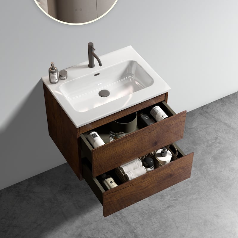 Modern Wall Mounted Bathroom Vanity with Ceramic Sink with 1 Faucet Hole
