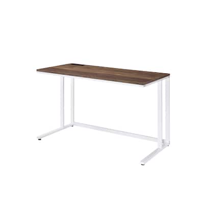 Writing Desk with USB Port - Modern Computer Study Table Walnut & White Finish