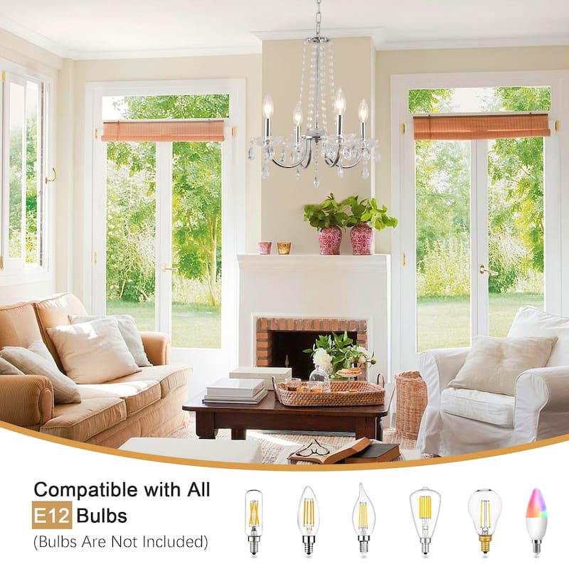Mini Modern 4-Light Candle Style Crystal Chandelier - 15.74'' W x 17.71'' H - N/A