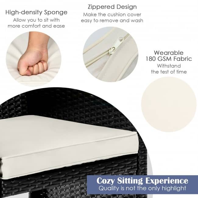 4Pcs Patio Rattan Cushioned Furniture Set - 43.5" x 25" x 31" (L x W x H)