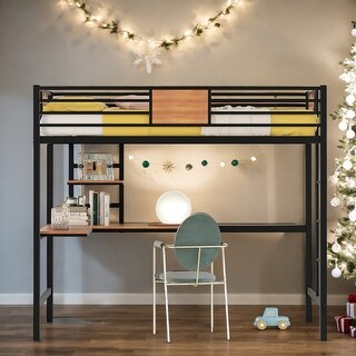 Modern Twin Size Metal Loft Bed with Desk and Shelve For Bedroom,Dorm,Kids