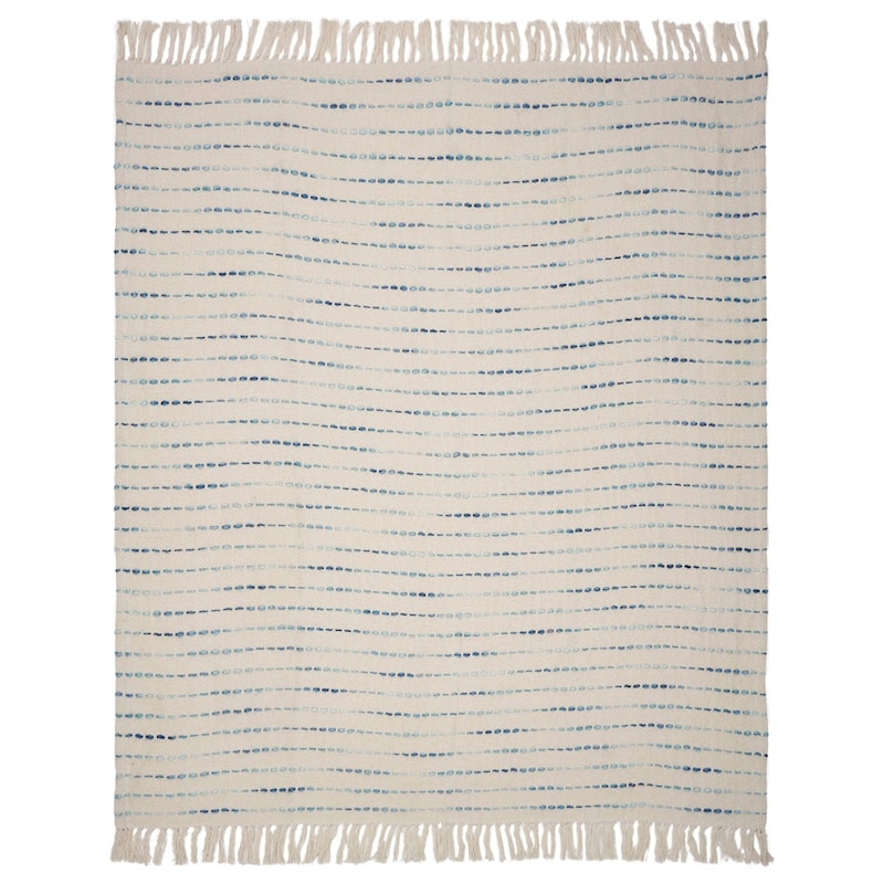 Sevita Hand-Woven Natural Cotton Striped Standard Size Throw Blanket with Fringe