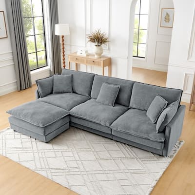 L-Shaped Convertible Oversized Sectional Sofa Couch with Ottoman