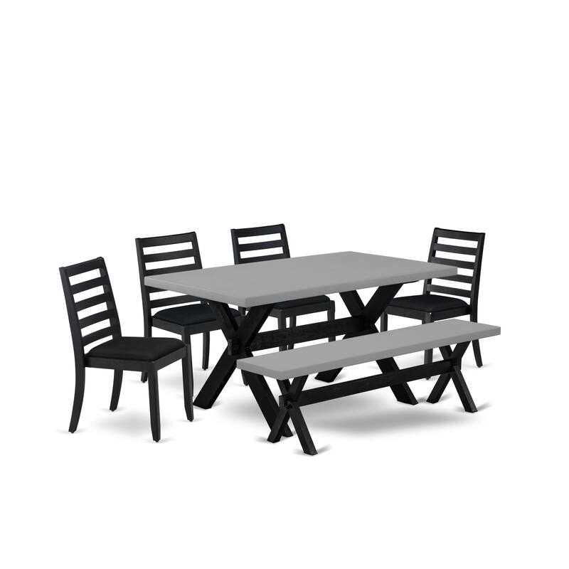 East West Furniture modern dining set - a breakfast table & Stackable dining chairs - Wire-brushed Black (Pieces & Seat Options) - X696X1624-6