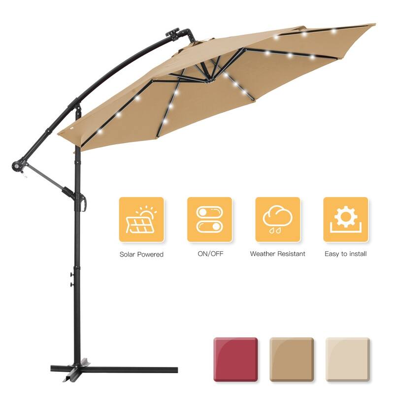 10 FT Solar LED Patio Outdoor Umbrella Hanging Cantilever Umbrella