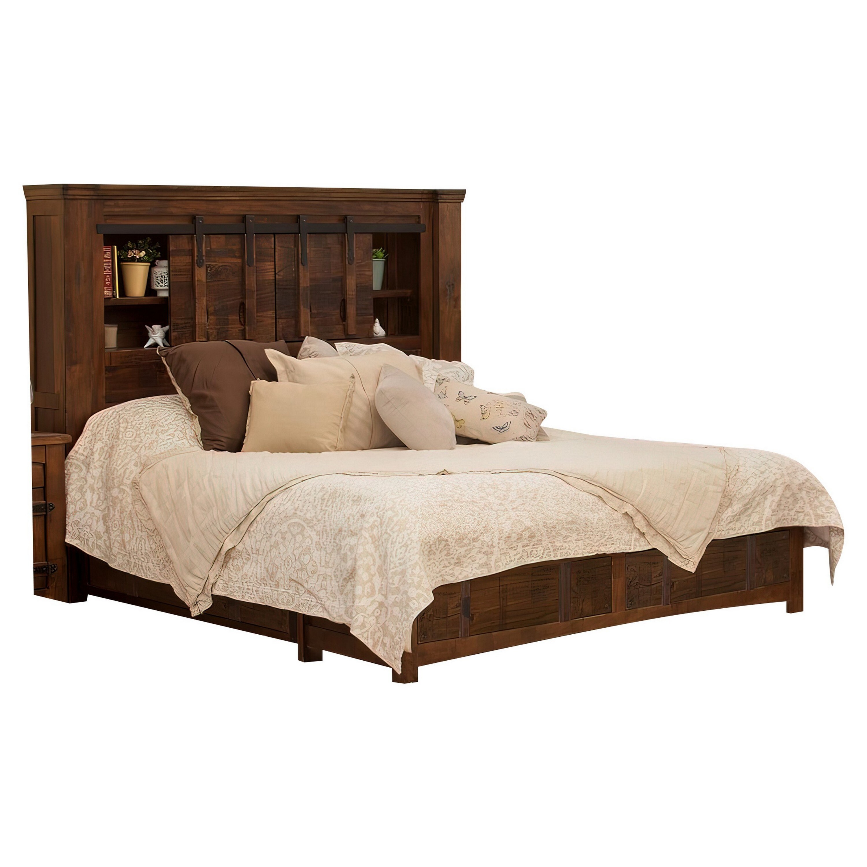 Benzara enchanting wooden king bed with display and storage drawers sale