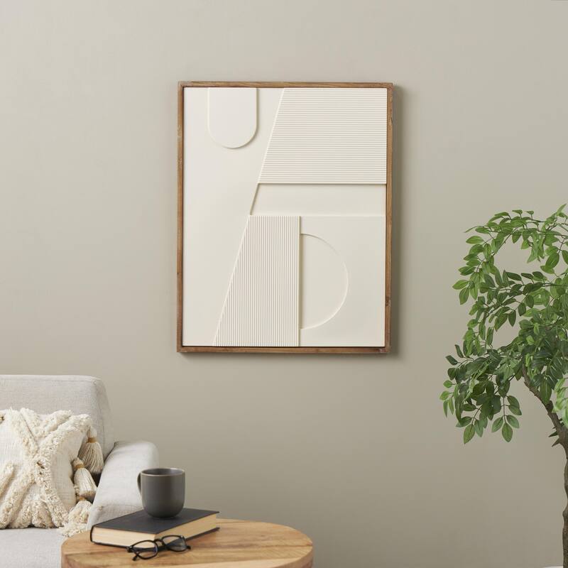 Wood Geometric Dimensional Art Deco Arched Living Room Wall Decor with Brown or Black Frame - Cream or White - Roche River Decor