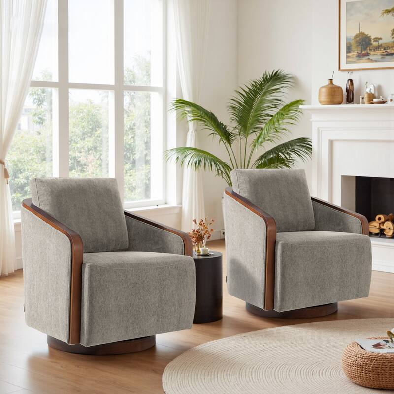 Mid-Century Modern Swivel Accent Armchair Chenille Upholstered Chairs