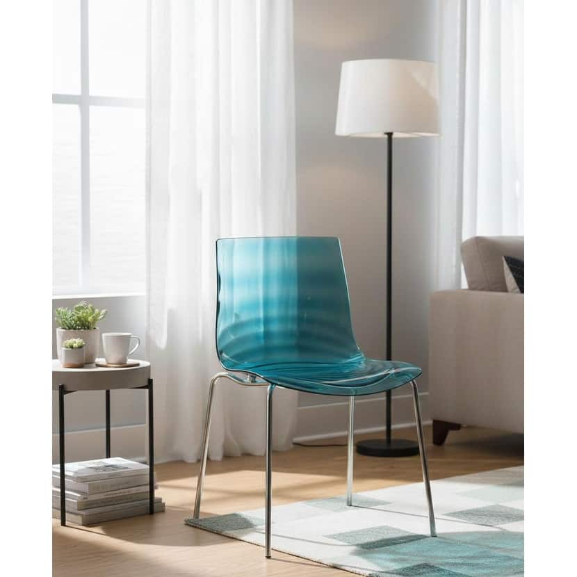 Astor Modern Acrylic Armless Dining Chair with Chrome Legs Accent Side Chair Water Ripple Design Seats