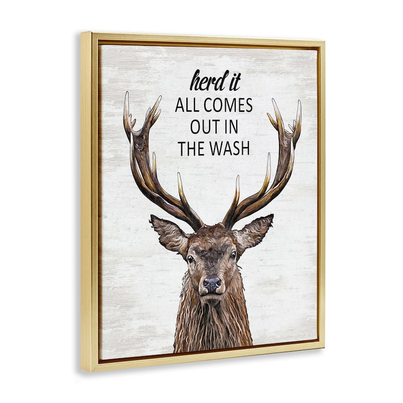 Stupell Laundry Deer Pun Framed Floater Canvas Wall Art Design By Lettered and Lined