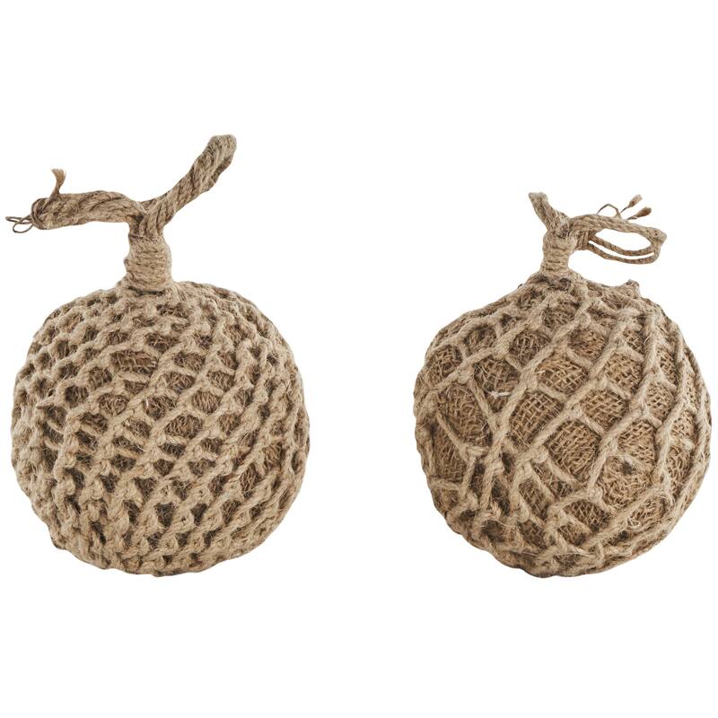 Cement Stone Knot Handmade Woven Layered Orb Decorative Sculpture with Handles - Set of 2 Brown - Roche River Decor - Brown