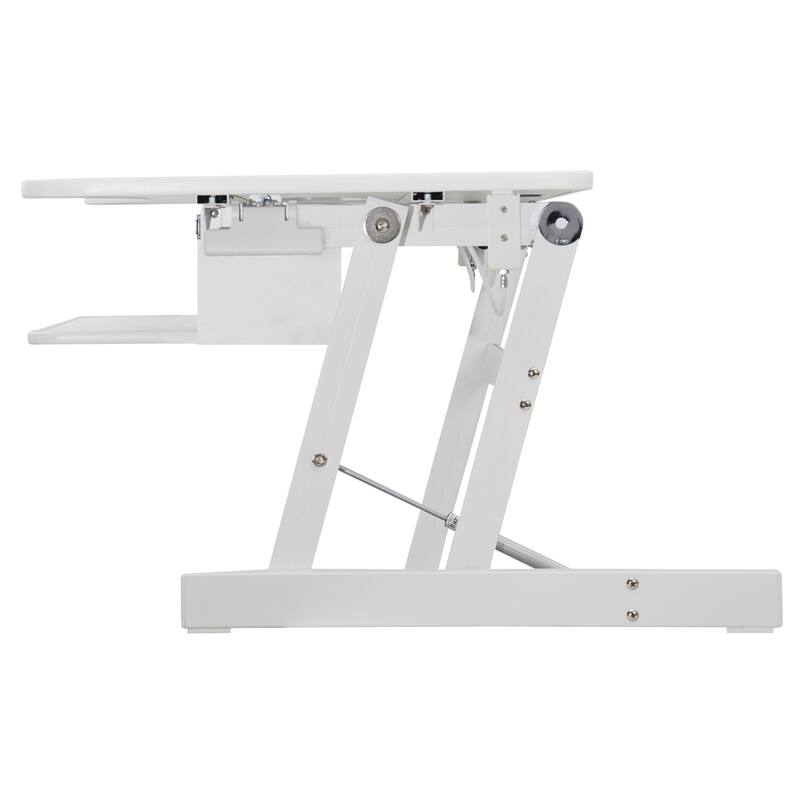 Rocelco 37.5 in. W White Deluxe Height Adjustable Standing Desk Converter Dual Monitor Riser with Gas Spring Assist System