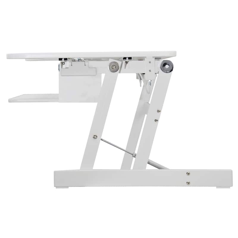 Rocelco 37.5 in. W White Deluxe Height Adjustable Standing Desk Converter with Anti Fatigue Mat and Deep Keyboard Tray