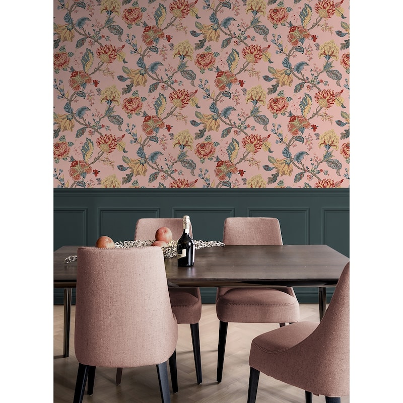 Seabrook Designs Lana Jacobean Prepasted Wallpaper