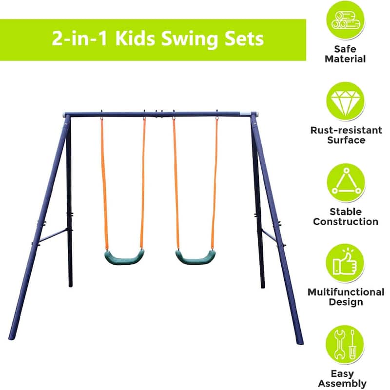 Heavy-Duty Outdoor Playground Equipment Kids Swing Sets w/2 Swings