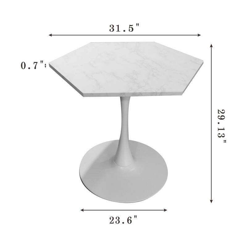 31.5" Modern Hexagonal Coffee Table with White Marble Print & Metal Base