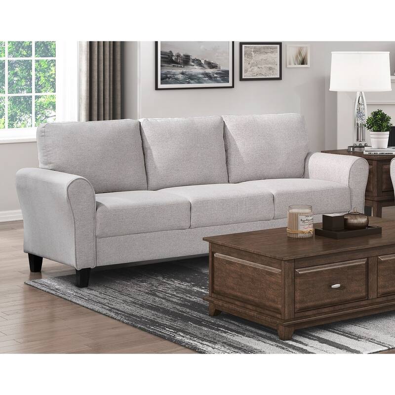 Sand Hued Textured Fabric Upholstered 1pc Sofa with Attached Cushions