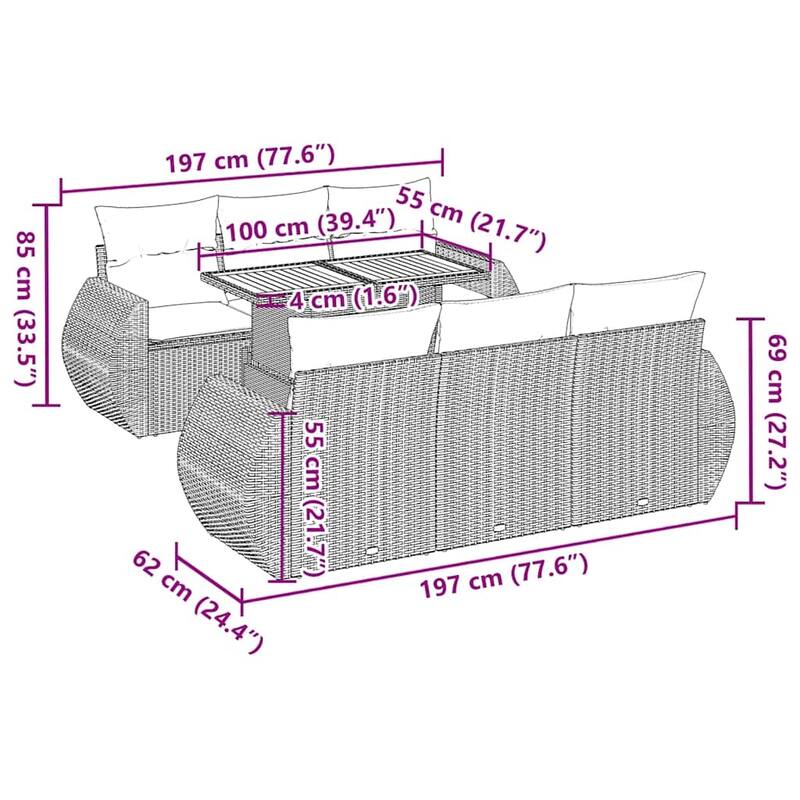 vidaXL Garden Sofa Set Black - 21.7 x 39.4 x 28.7