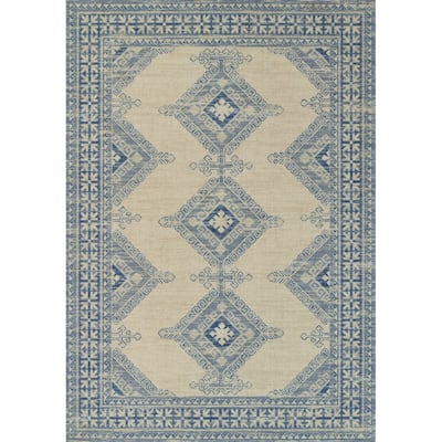 Momeni Anatolia Medallion Wool and Nylon Blue Area Rug