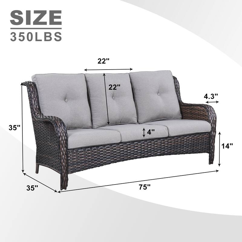 Pocassy 3-Seat Sofa Wicker Sofa PE Rattan