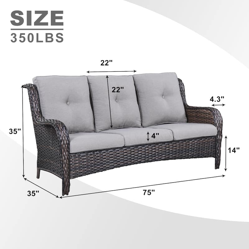 Pocassy Patio Outdoor 3-Seat Sofa with Cushion