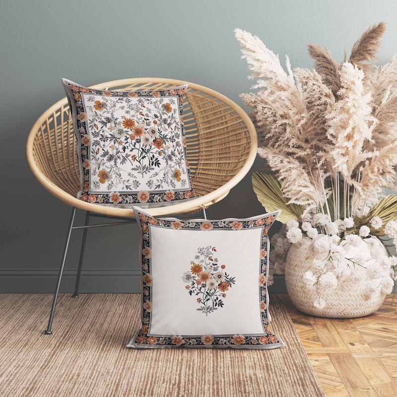 Garden Glory Faux Suede Reversible Throw Pillow Orange and Peach