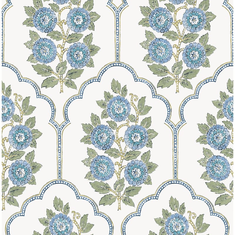 Society Social Floral Bazaar Green and Blue Peel and Stick Wallpaper