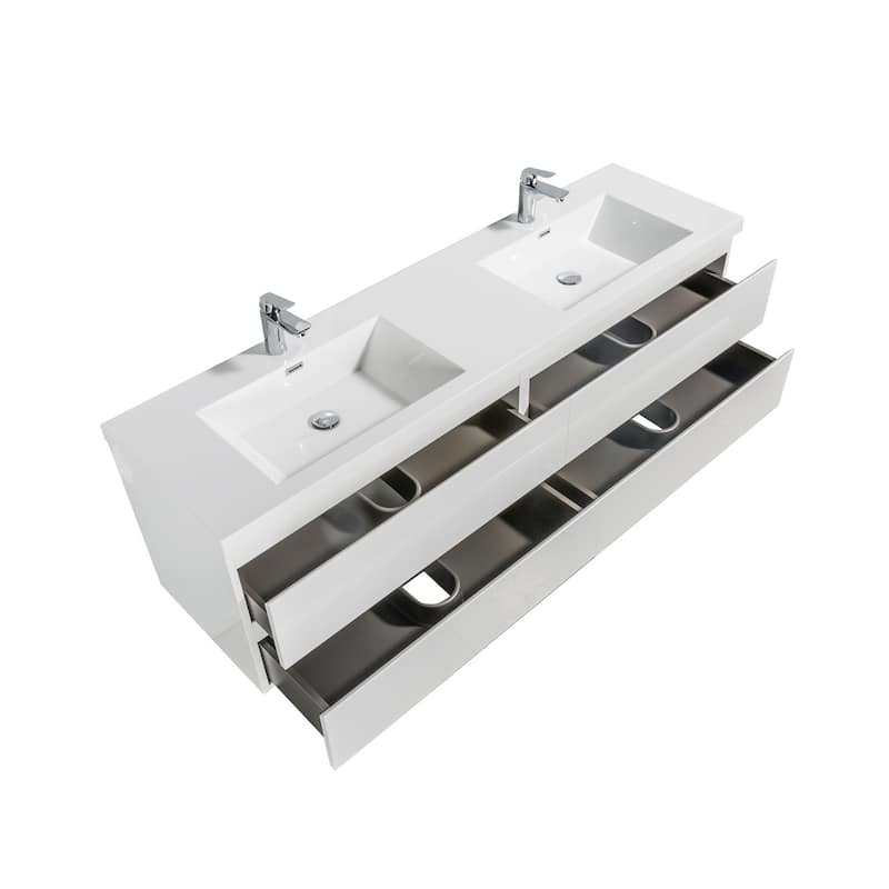 Alma-Pre 84 Inch Wall Mount Vanity with White Double Sink