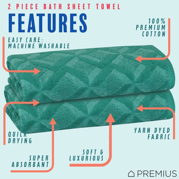 PREMIUS 2 Pack Geo 100% Cotton Yarn Dyed Bath Sheet, 32x64 Inches - 32x64 Inches