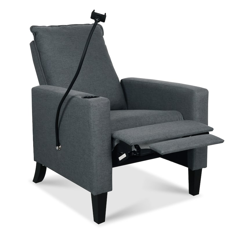 Grey Modern Fabric Manual Adjustable Recliner Chair with Mobile Phone Holder, Cup Holder, and Footrest