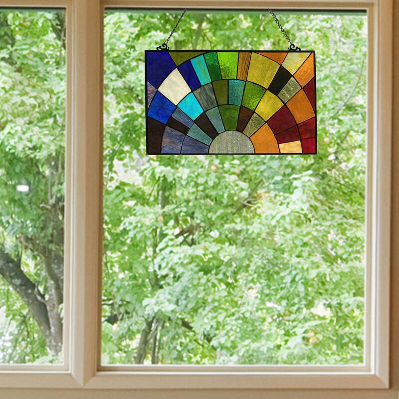 River of Goods Tiffany-style Rays of Sunshine 12-inch Stained Glass Window Panel - 20"L x 0.25"W x 12"H