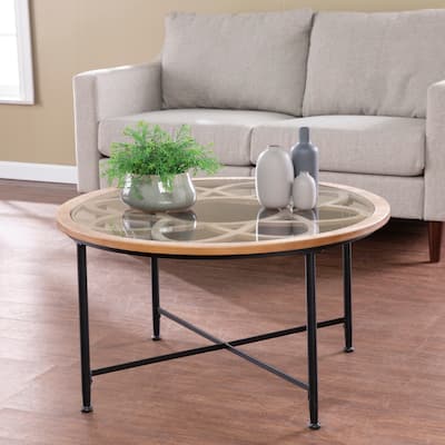 SEI Furniture Melione Modern Farmhouse Floral Wood & Black Metal Coffee Table