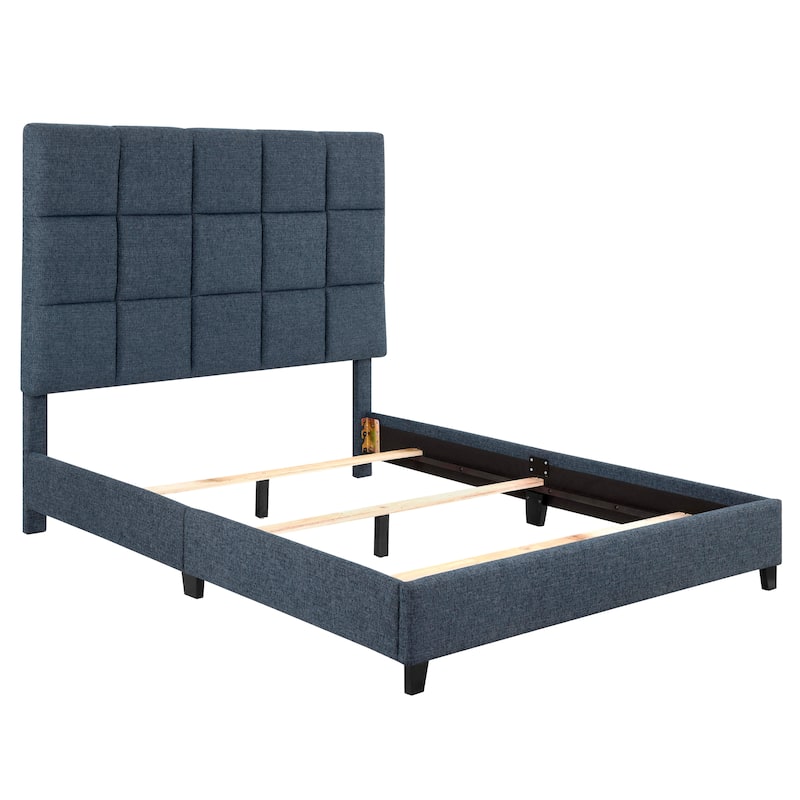 Bridgevine Home Tall Denim Navy Blue Square Headboard Upholstered Platform Bed