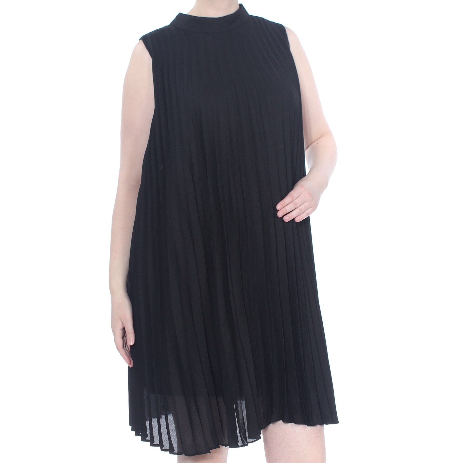 Shop Soprano Womens Black Pleated Mock Neck Sleeveless Above The