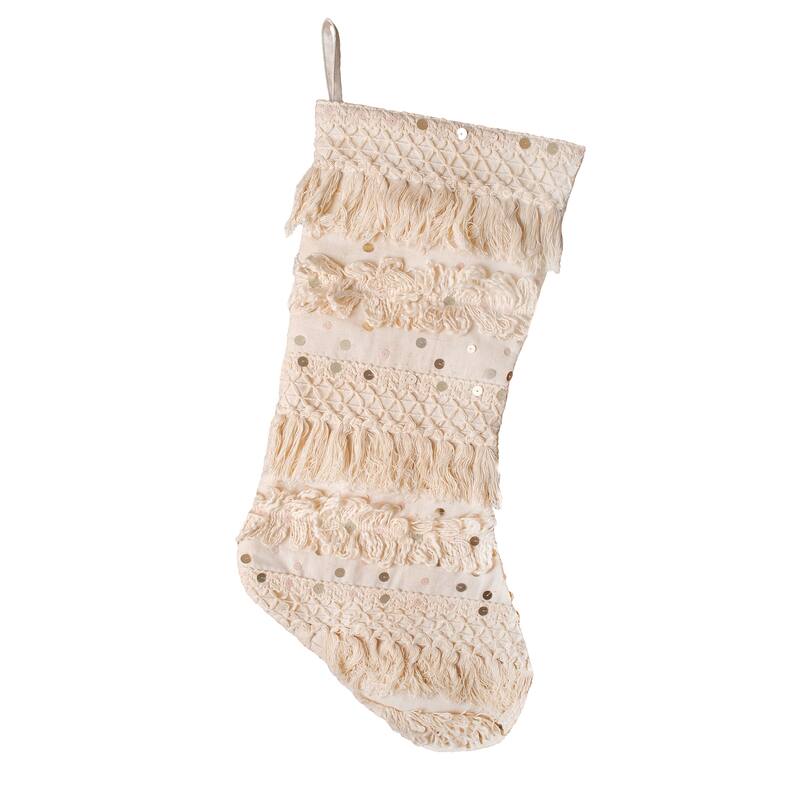 National Tree Company 20 in. HGTV Home Collection Fringe and Sequin Stocking - 20 in